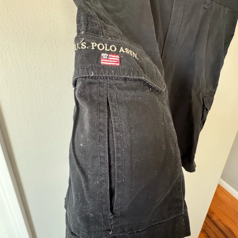 U.S. Polo Association Mens Cargo Shorts Size 38 Black Big Pockets 100% Cotton